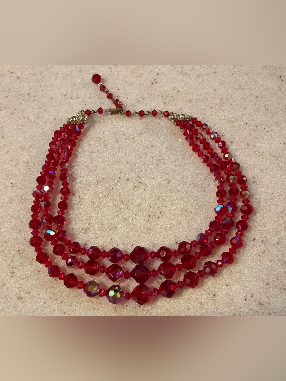 Multi-Strand Red Crystal Necklace - Elegant Statement Jewelry